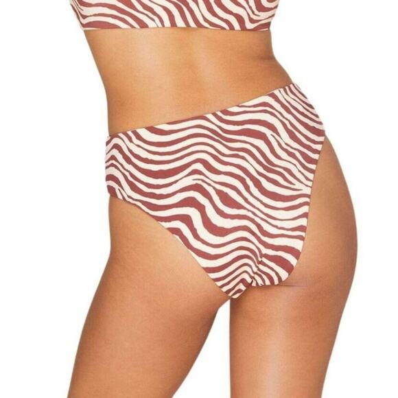 Andie Swim The Hipster Bottom in Bias‎ Stripe Truffle Brown and Cream Size M NWT - Picture 2 of 7